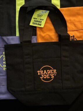 NWT TWO NEW Black Halloween Trader Joe's Mini Totes Trick or Treat Fall School